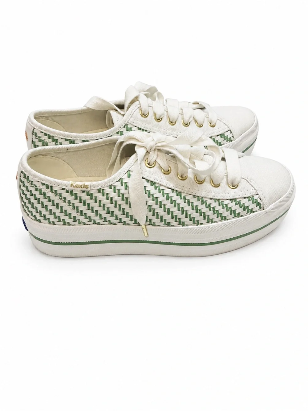 Kate Spade NY × Keds Green White Triple Up Multi-Woven Platform Sneakers 6.5